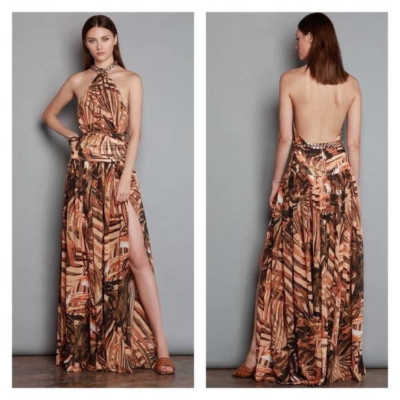Bronx and Banco Dresses & Skirts - Bronx & Banco Kenya Silk Halter Maxi Dress Brown Animal Print Medium NWT
